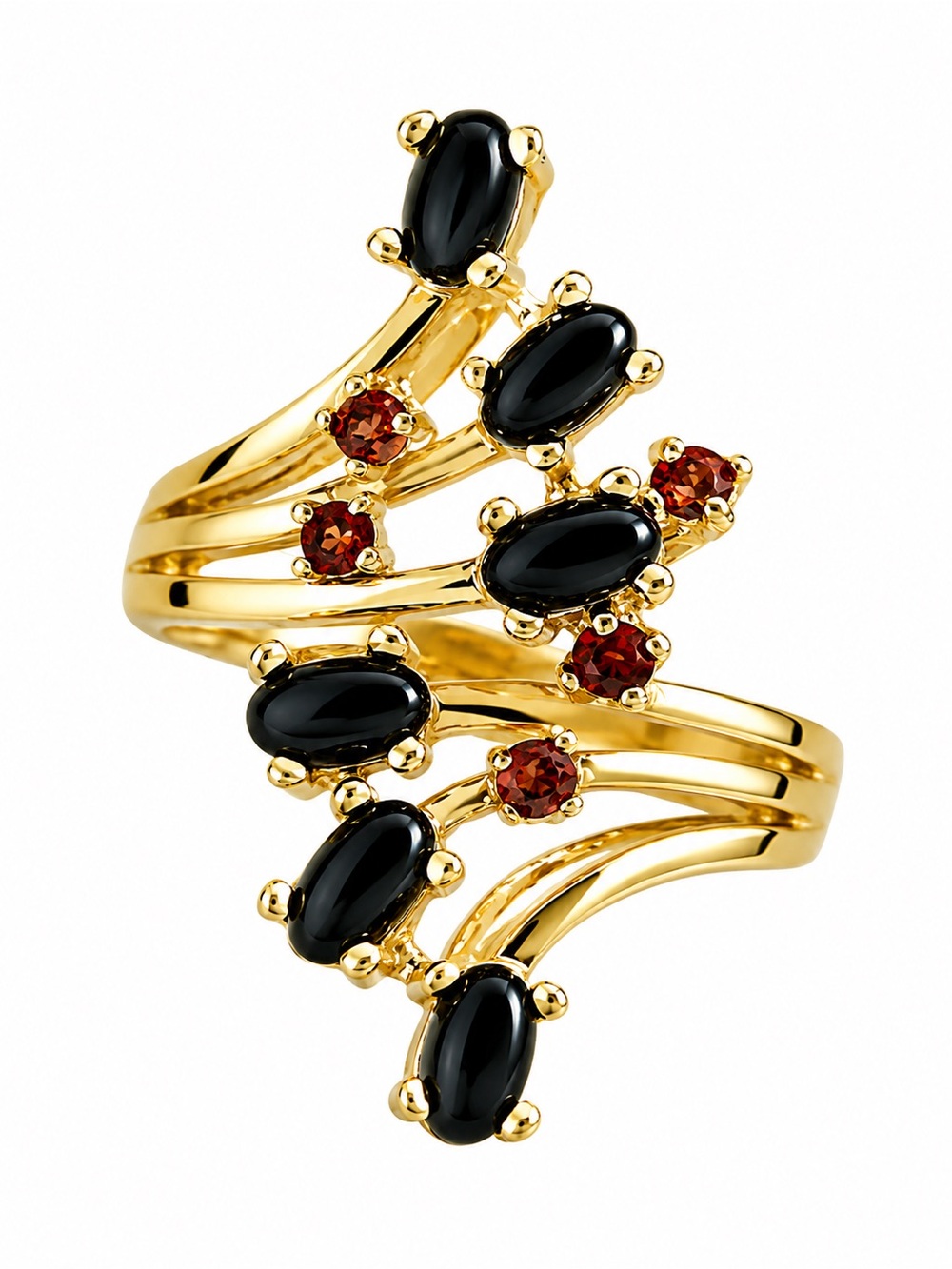 SETA •  Vintage Gold Black & Deep Rose Gemstone Statement Ring Abstract Cocktail